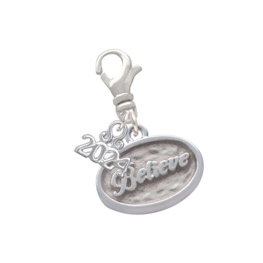 Delight Jewelry Silvertone Believe - Oval Seal Clip on Charm with Year 2024 Image 1