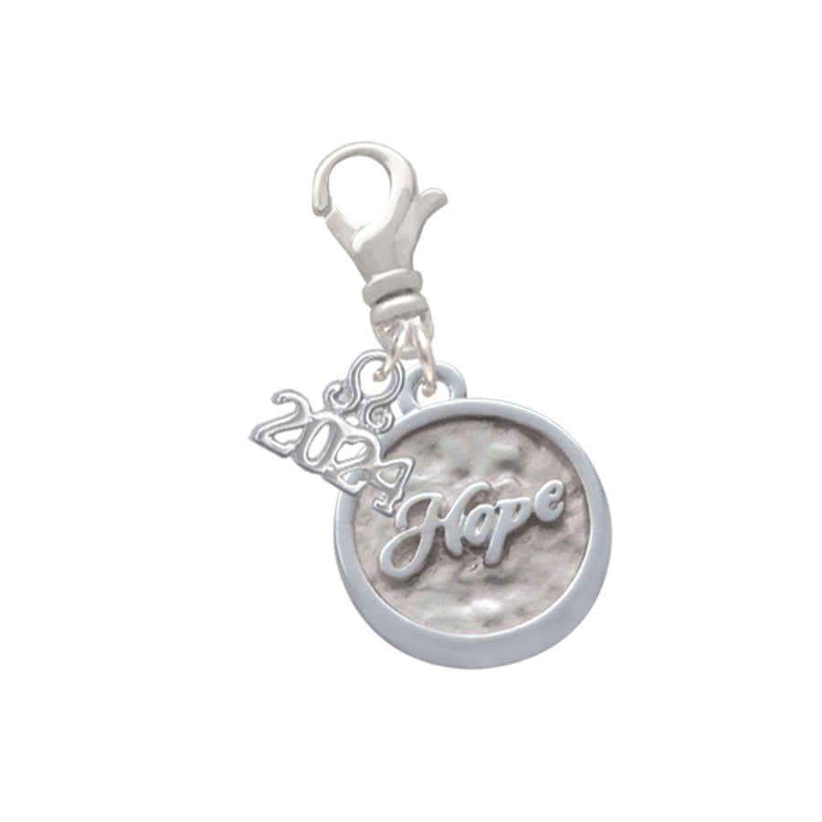 Delight Jewelry Silvertone Hope - Round Seal Clip on Charm with Year 2024 Image 1