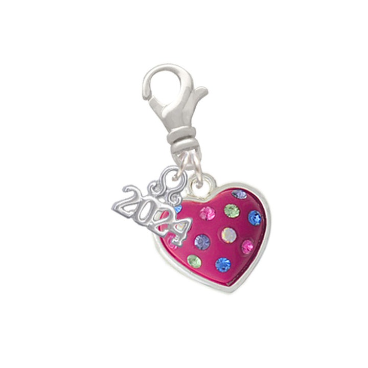 Delight Jewelry Silvertone Hot Pink Resin Heart in Frame Clip on Charm with Year 2024 Image 1