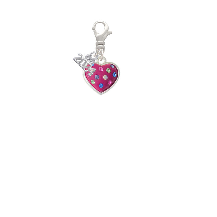 Delight Jewelry Silvertone Hot Pink Resin Heart in Frame Clip on Charm with Year 2024 Image 2