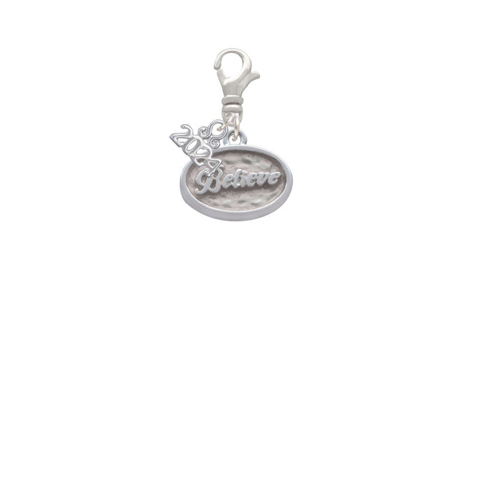Delight Jewelry Silvertone Believe - Oval Seal Clip on Charm with Year 2024 Image 2