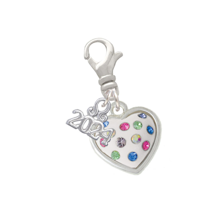 Delight Jewelry Silvertone White Resin Heart with Spring Crystals Clip on Charm with Year 2024 Image 1