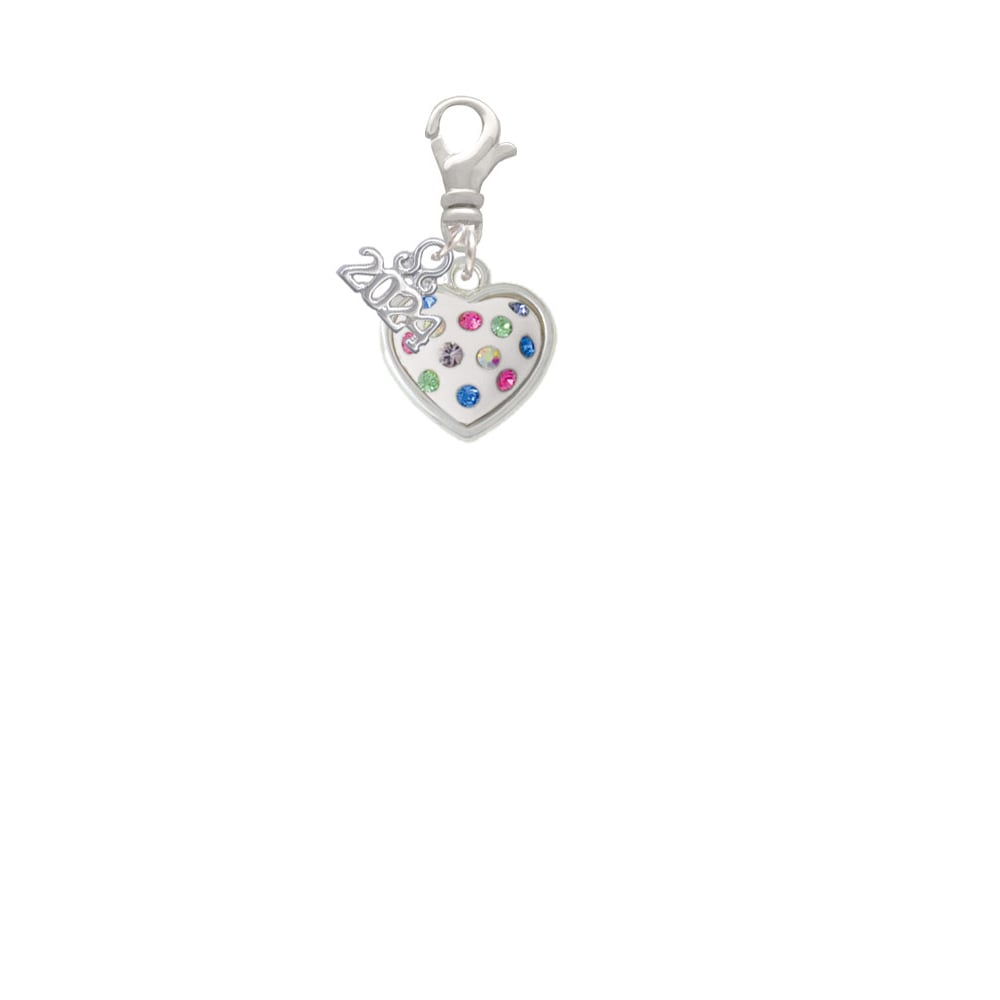 Delight Jewelry Silvertone White Resin Heart with Spring Crystals Clip on Charm with Year 2024 Image 2