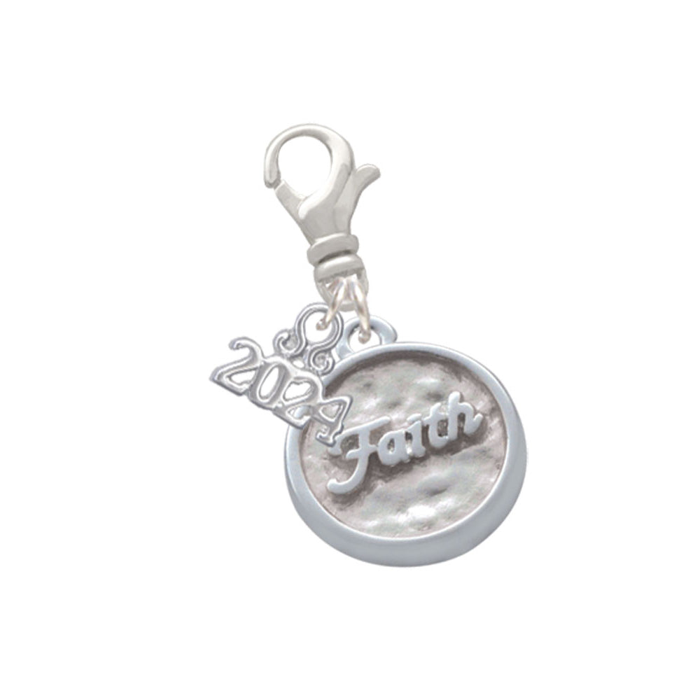 Delight Jewelry Silvertone Faith - Round Seal Clip on Charm with Year 2024 Image 1
