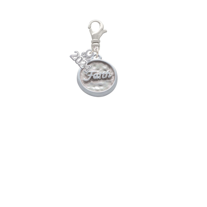 Delight Jewelry Silvertone Faith - Round Seal Clip on Charm with Year 2024 Image 2