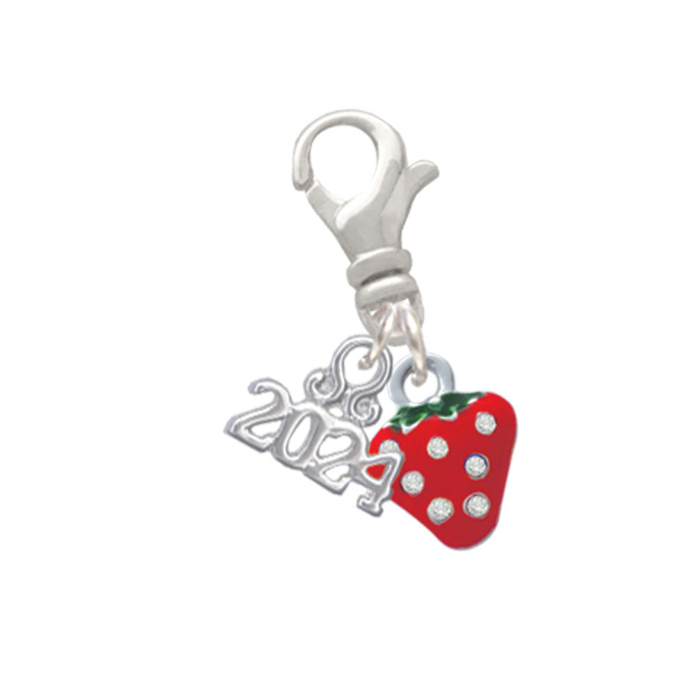 Delight Jewelry Silvertone Mini Red Strawberry with Clear Crystals Clip on Charm with Year 2024 Image 1