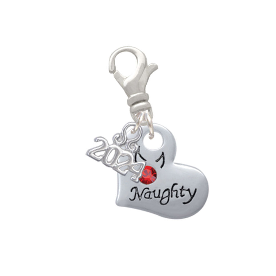 Delight Jewelry Silvertone Naughty or Nice Heart with Crystals Clip on Charm with Year 2024 Image 1