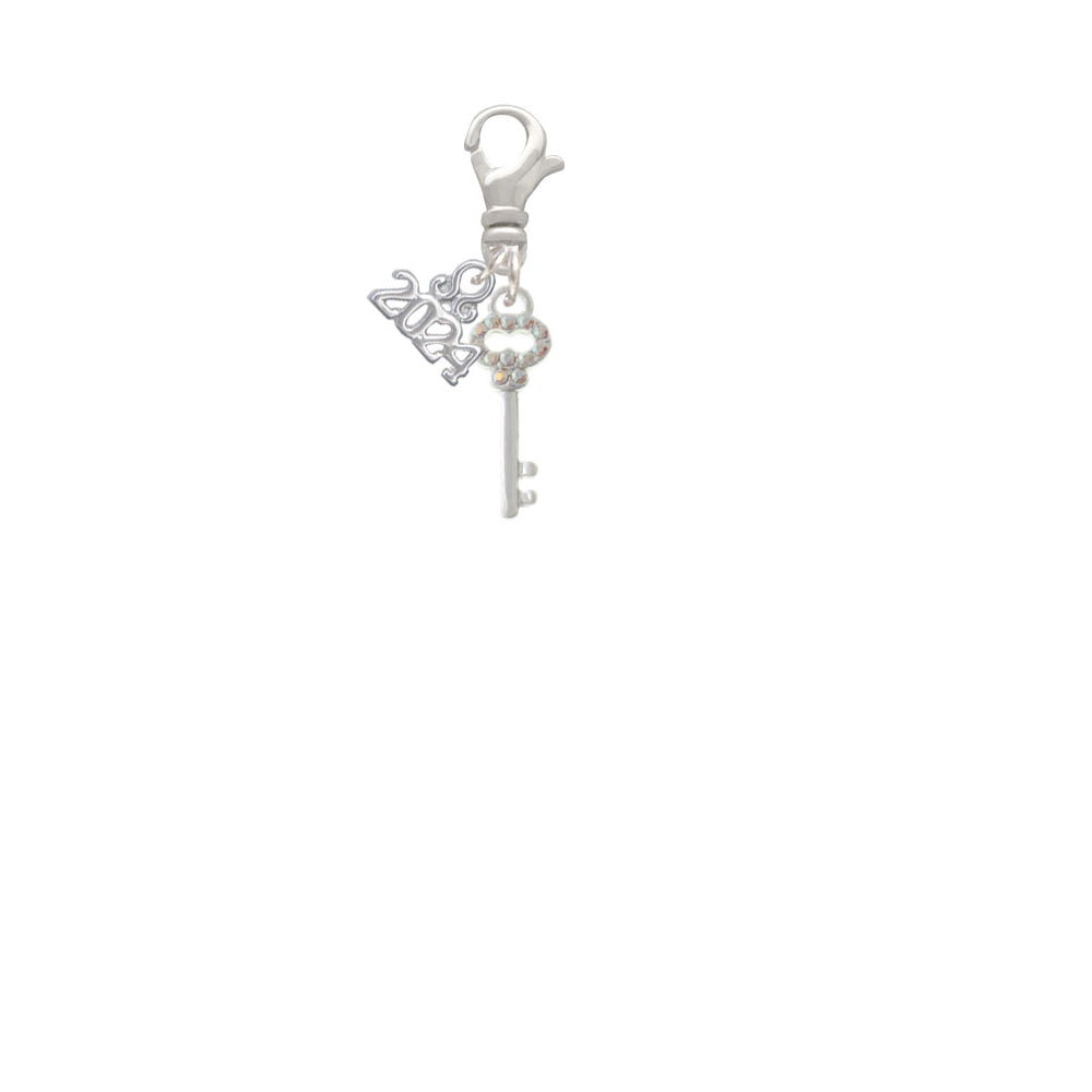 Delight Jewelry Silvertone Small Clear AB Crystals Oval Key Clip on Charm with Year 2024 Image 2