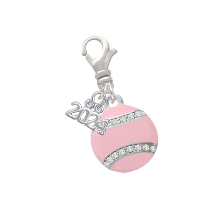 Delight Jewelry Silvertone Pink Tennis Ball with Clear Crystals Clip on Charm with Year 2024 Image 1