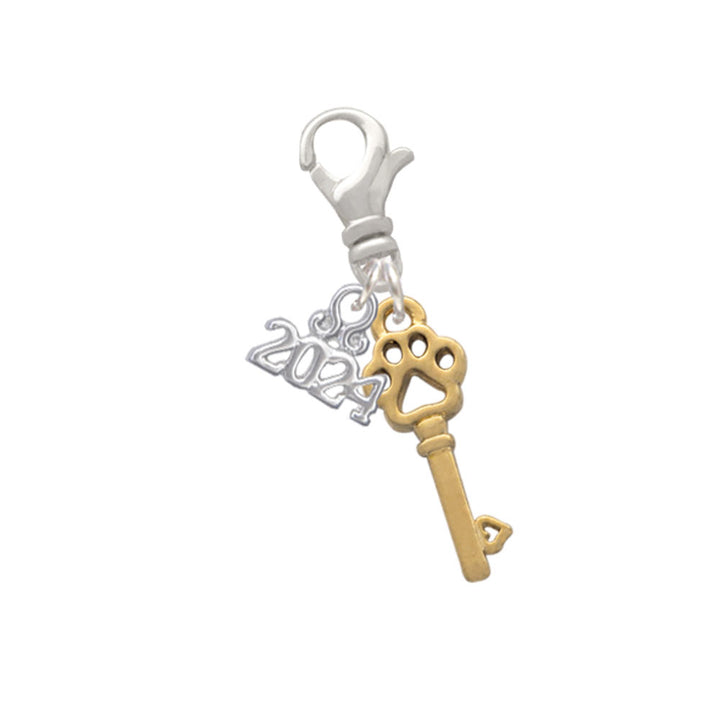 Delight Jewelry Goldtone Small Open Paw Key Clip on Charm with Year 2024 Image 1