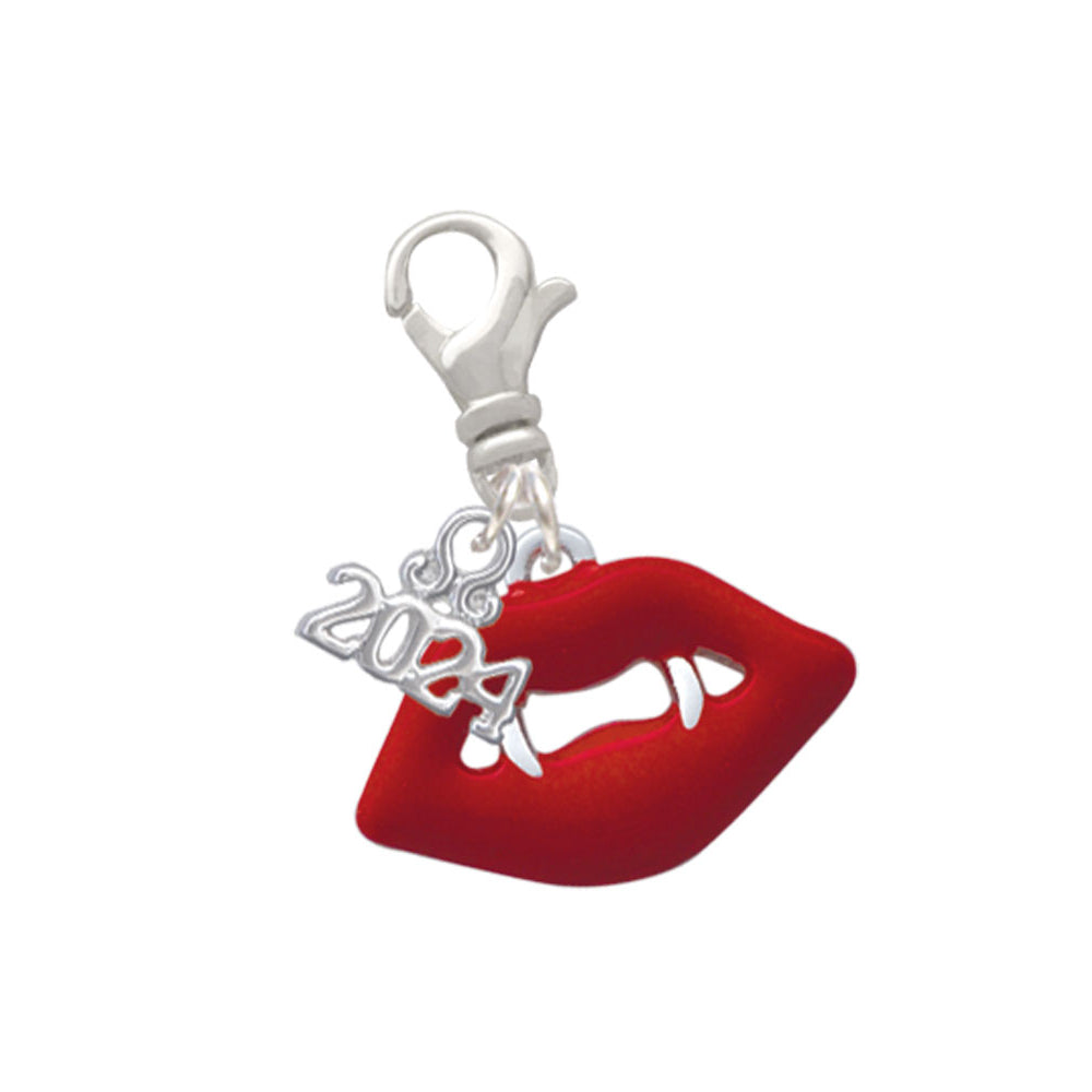 Delight Jewelry Silvertone Red Enamel Vampire Lips Clip on Charm with Year 2024 Image 1