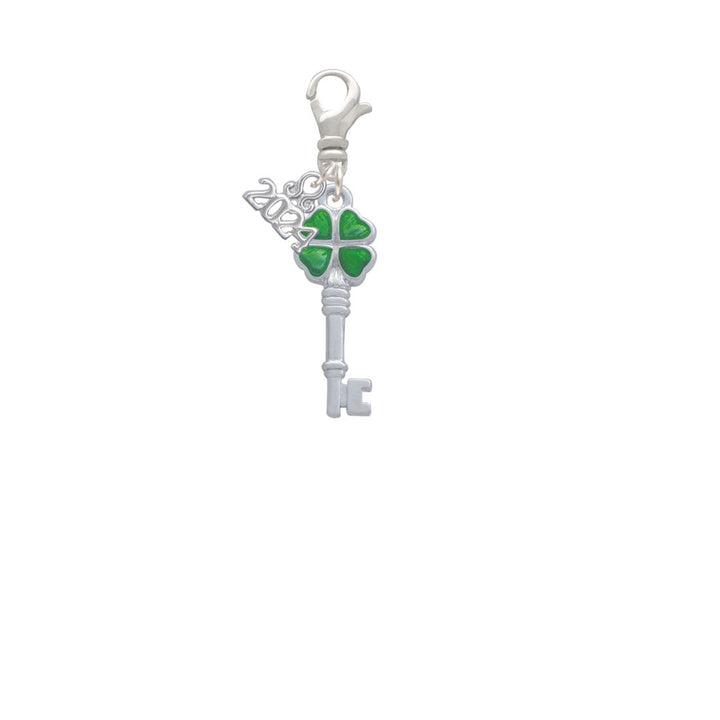 Delight Jewelry Silvertone Translucent Green Lucky Four Leaf Clover Key Clip on Charm with Year 2024 Image 2
