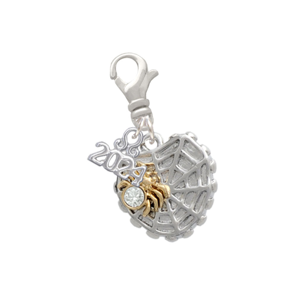 Delight Jewelry Two-tone Spider Web Heart with Crystal Spider Clip on Charm with Year 2024 Image 1
