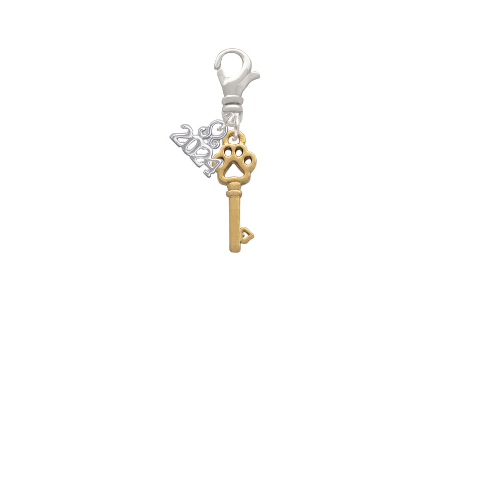 Delight Jewelry Goldtone Small Open Paw Key Clip on Charm with Year 2024 Image 2