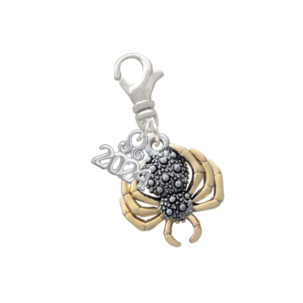 Delight Jewelry Two-tone 3-D Textured Spider with Legs Clip on Charm with Year 2024 Image 1