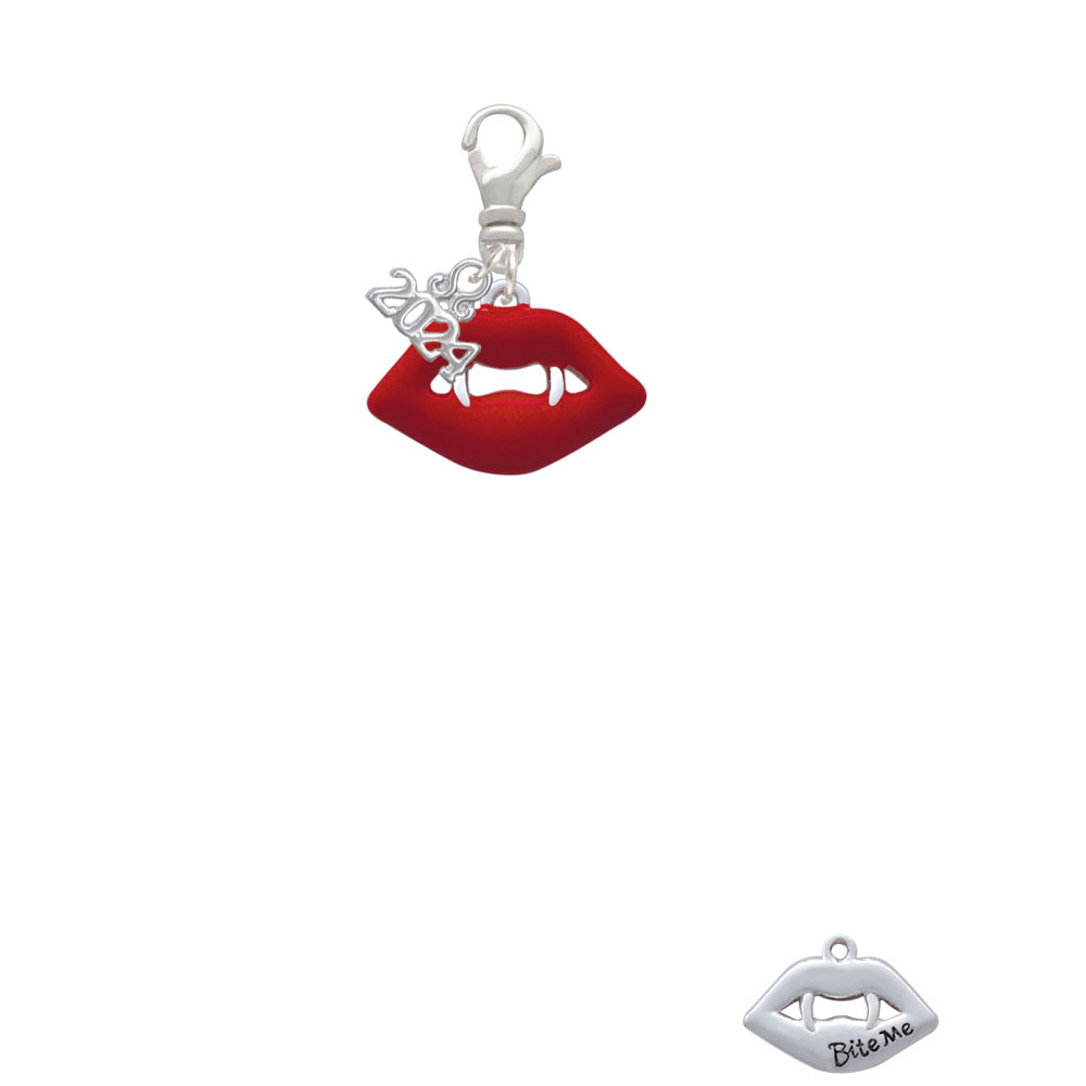 Delight Jewelry Silvertone Red Enamel Vampire Lips Clip on Charm with Year 2024 Image 2