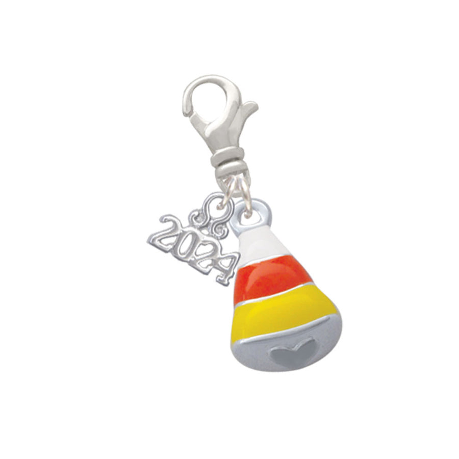 Delight Jewelry Silvertone 3-D Enamel Candy Corn Clip on Charm with Year 2024 Image 1