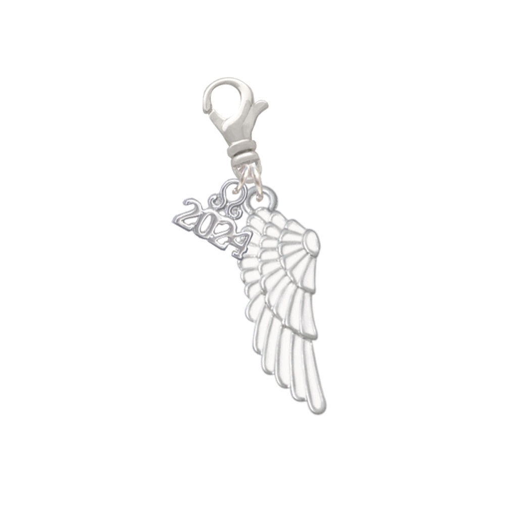 Delight Jewelry Silvertone Large White Enamel Angel Wing Clip on Charm with Year 2024 Image 1