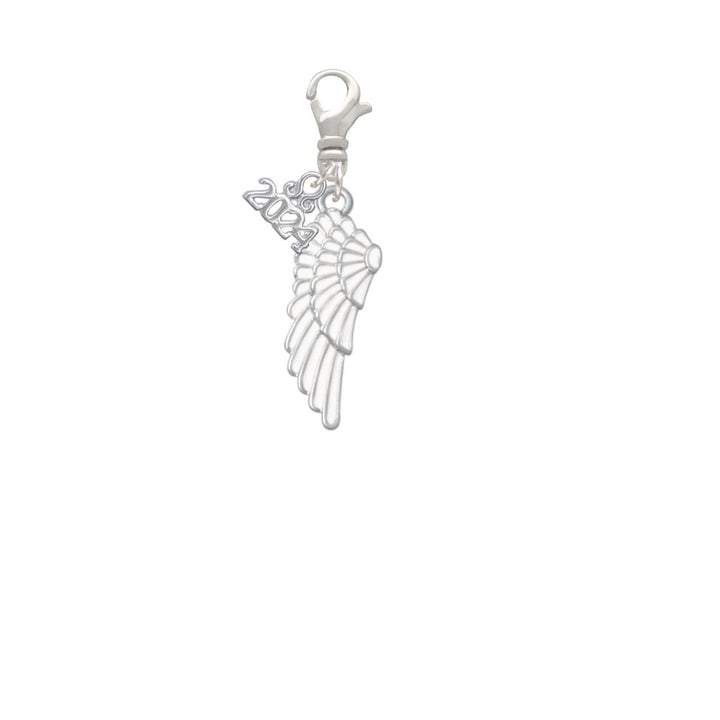 Delight Jewelry Silvertone Large White Enamel Angel Wing Clip on Charm with Year 2024 Image 2