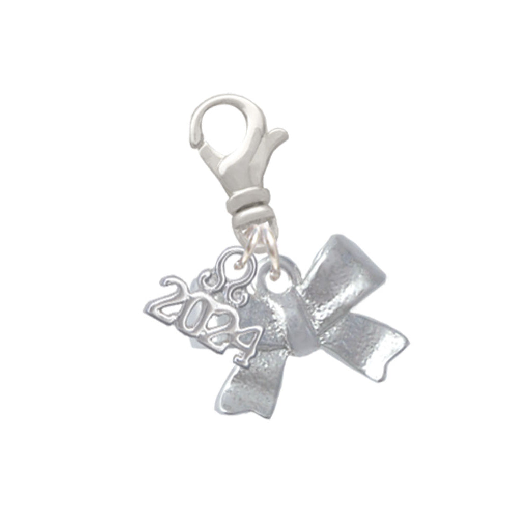 Delight Jewelry Silvertone 3-D Textured Bow Clip on Charm with Year 2024 Image 1