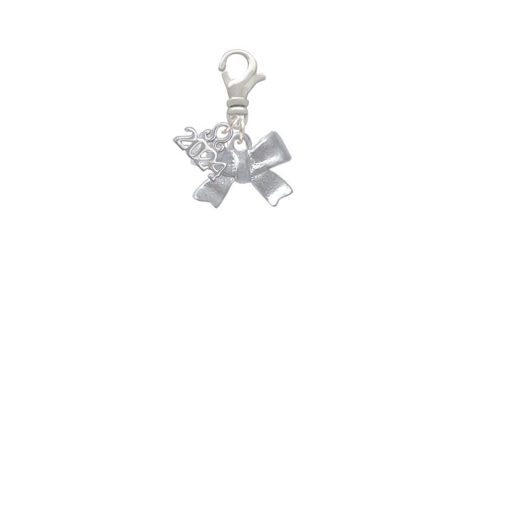 Delight Jewelry Silvertone 3-D Textured Bow Clip on Charm with Year 2024 Image 2