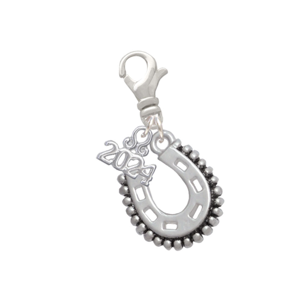 Delight Jewelry Silvertone Beaded Horseshoe Clip on Charm with Year 2024 Image 1
