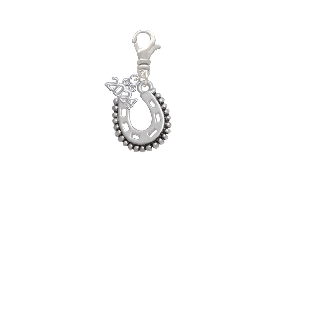 Delight Jewelry Silvertone Beaded Horseshoe Clip on Charm with Year 2024 Image 2