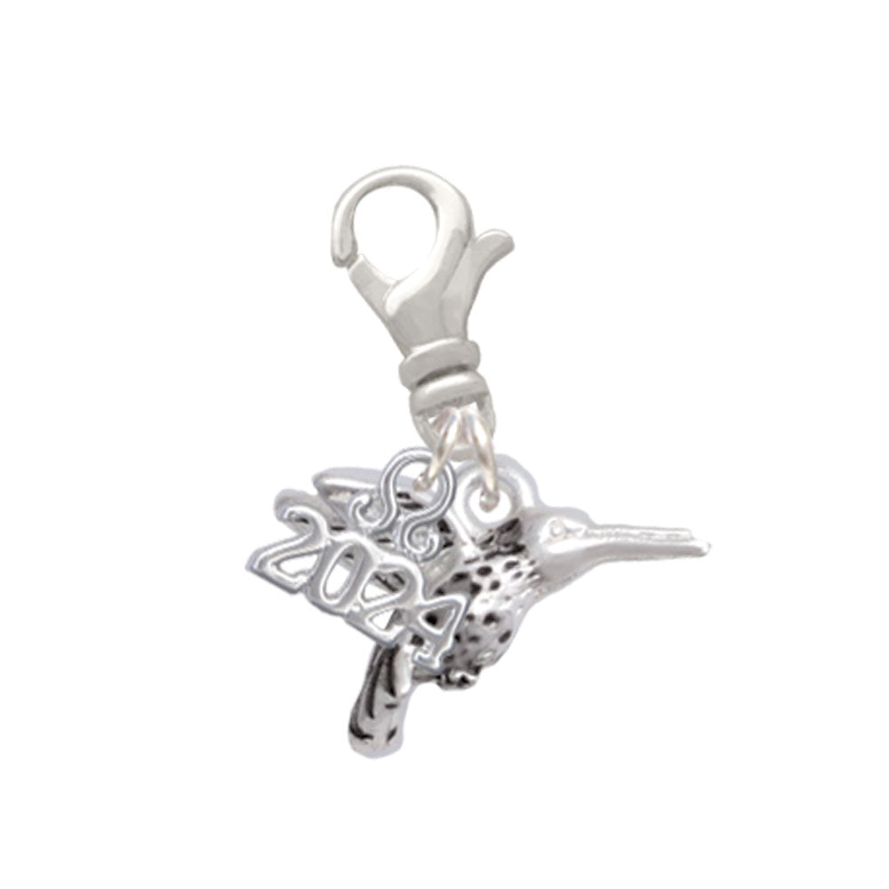 Delight Jewelry Silvertone Small 3-D Hummingbird Clip on Charm with Year 2024 Image 1