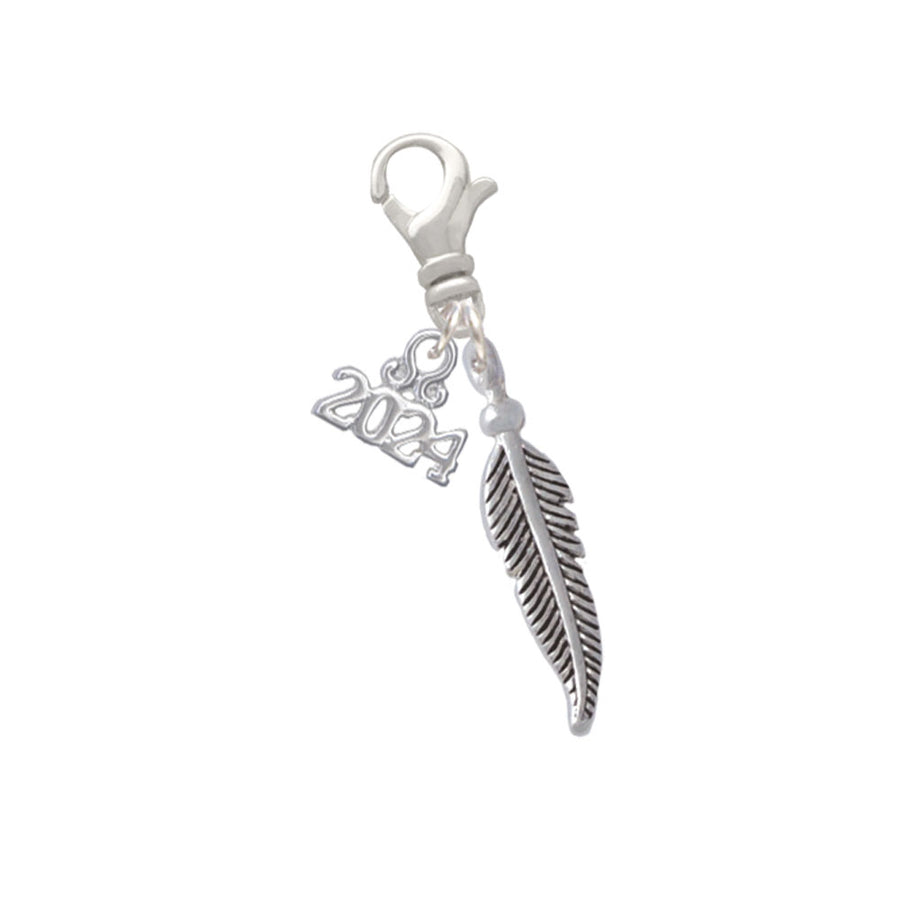 Delight Jewelry Silvertone 3-D Feather Clip on Charm with Year 2024 Image 1