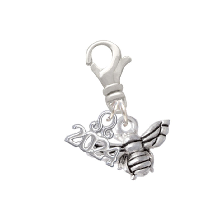 Delight Jewelry Silvertone Small 3-D Bee Clip on Charm with Year 2024 Image 1