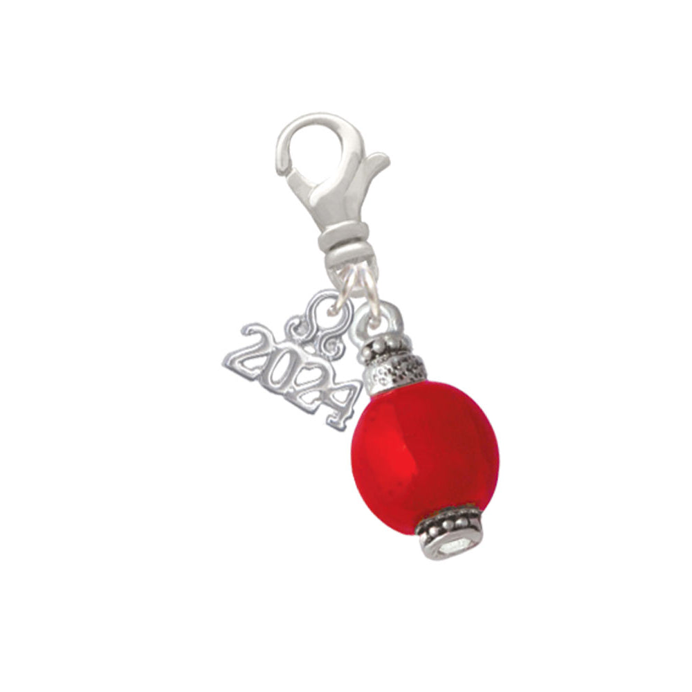 Delight Jewelry Silvertone Red Chinese Lantern with Clear Crystal Clip on Charm with Year 2024 Image 1