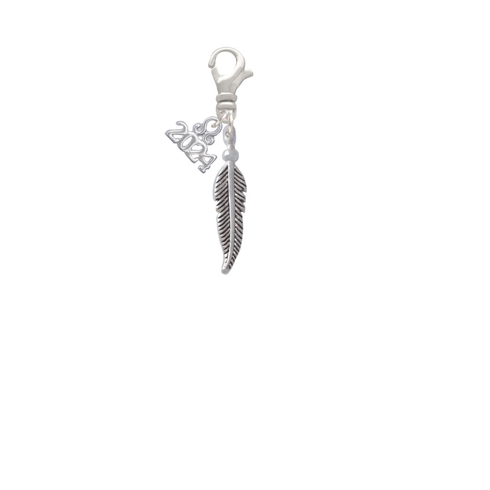 Delight Jewelry Silvertone 3-D Feather Clip on Charm with Year 2024 Image 2