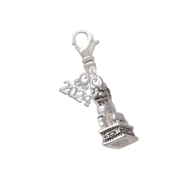 Delight Jewelry Silvertone Fu Dog Clip on Charm with Year 2024 Image 1