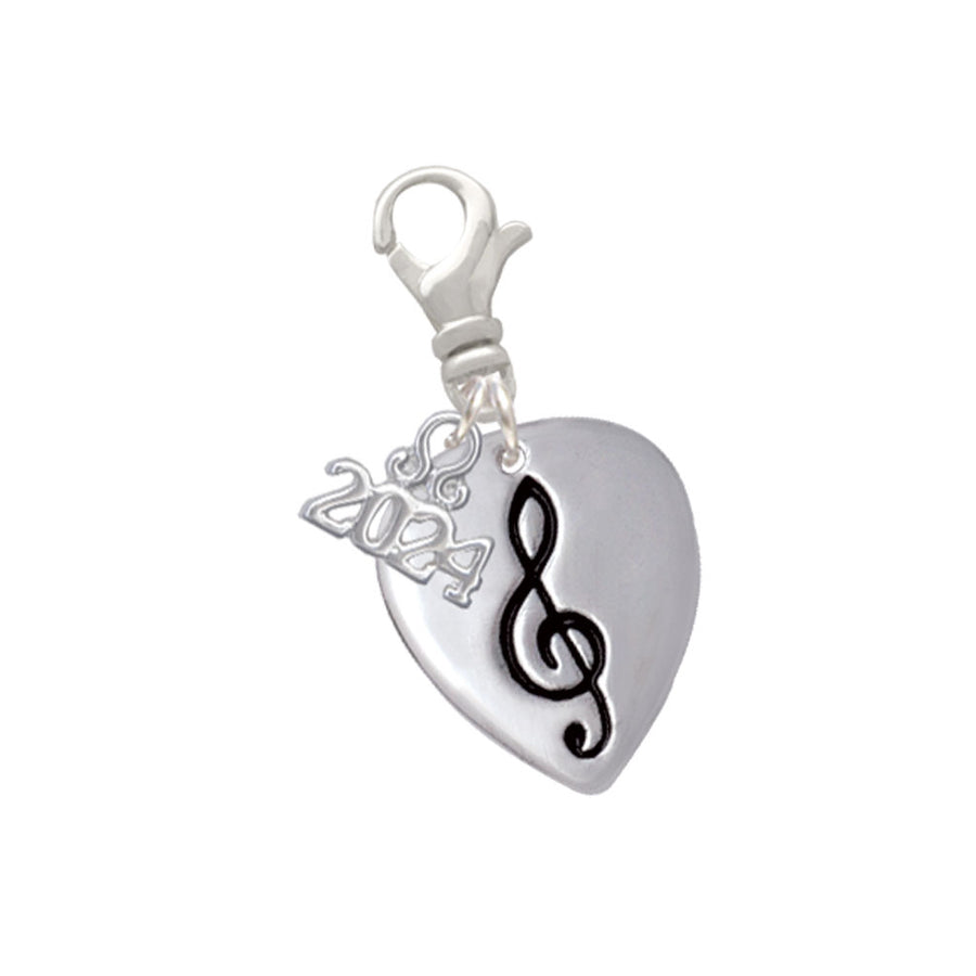 Delight Jewelry Silvertone Large Clef on Guitar Pick Clip on Charm with Year 2024 Image 1