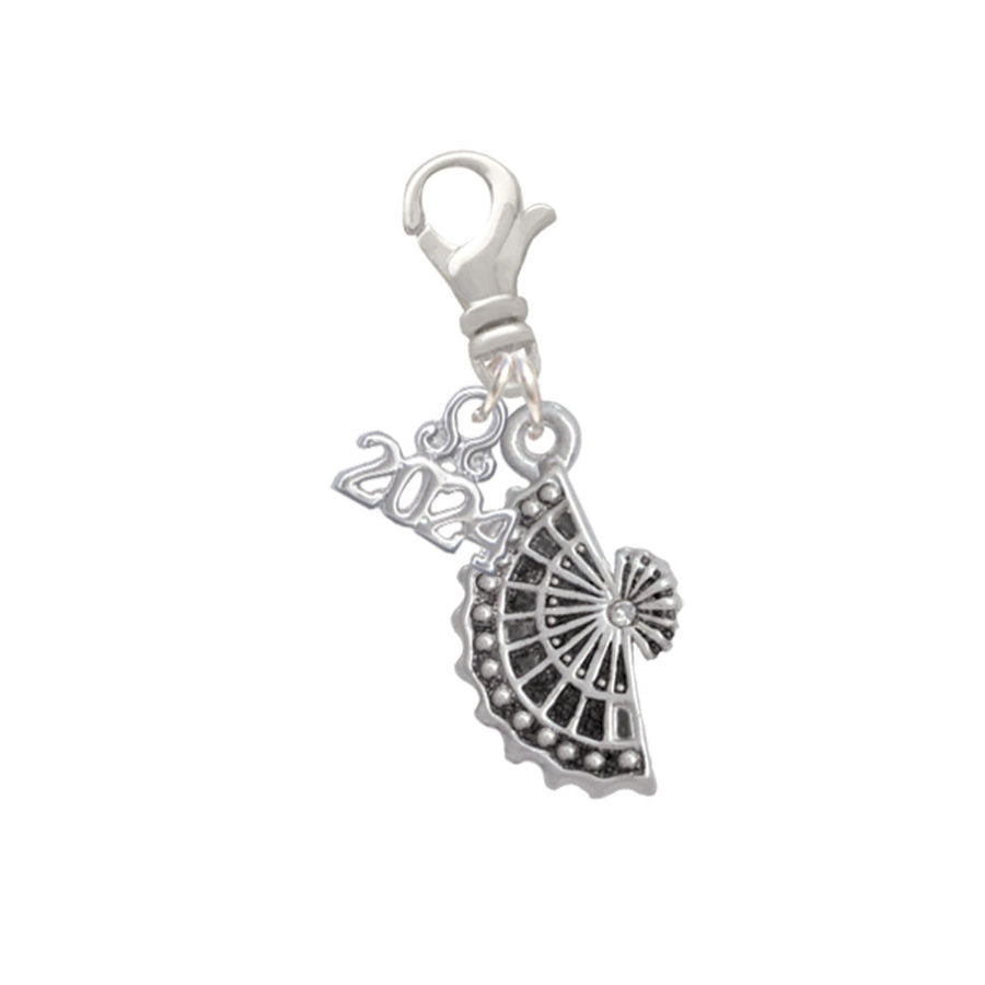 Delight Jewelry Silvertone Fan with AB Crystal Clip on Charm with Year 2024 Image 1