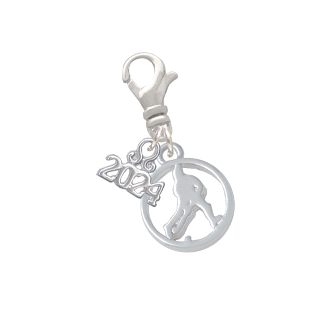 Delight Jewelry Field Hockey Player Silhouette in 1/2 Disc Clip on Charm with Year 2024 Image 1