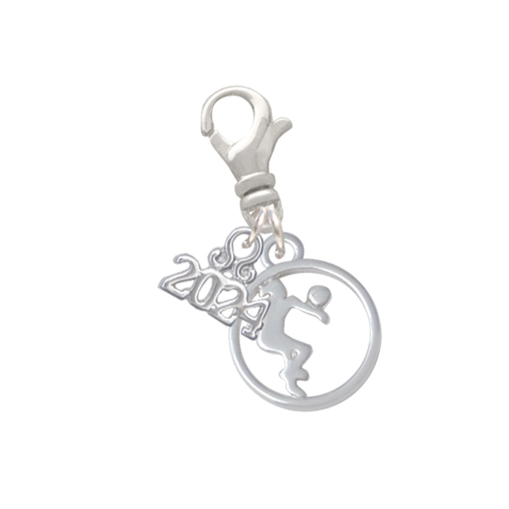 Delight Jewelry Volleyball Player Silhouette in 1/2 Disc Clip on Charm with Year 2024 Image 1