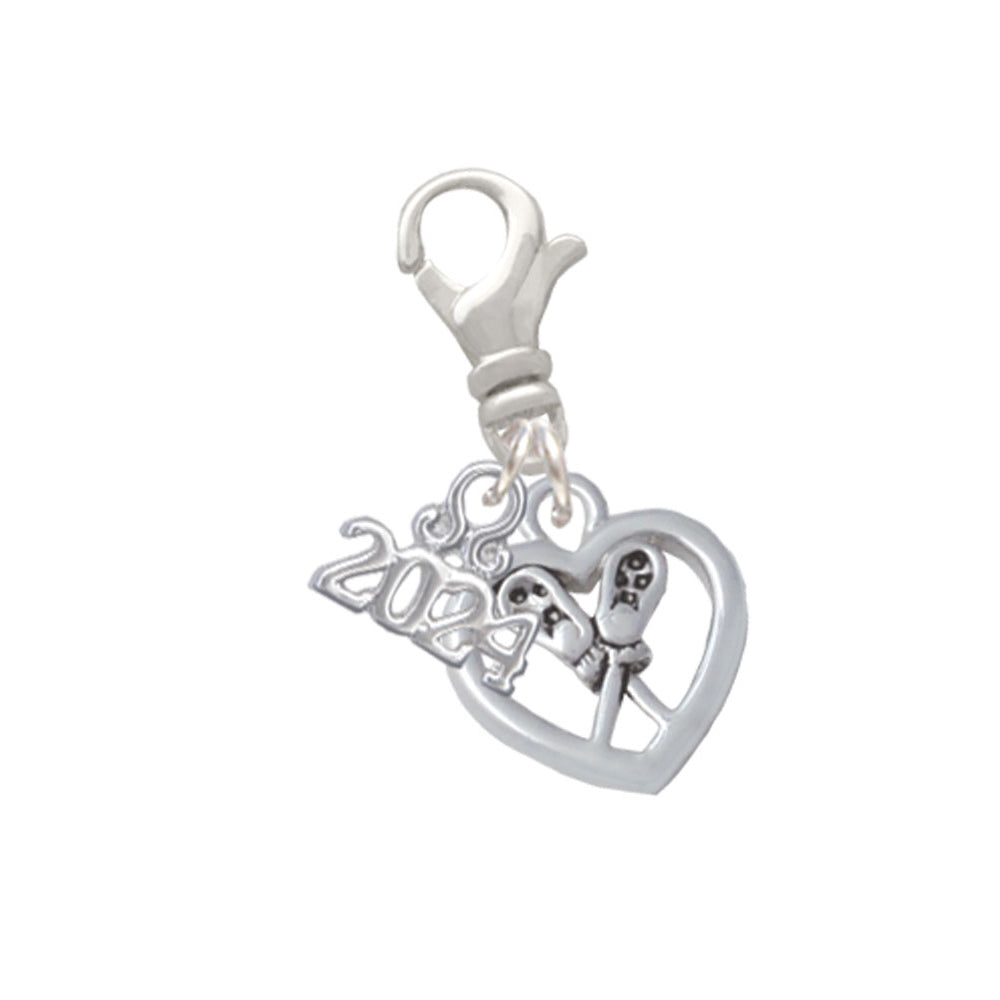 Delight Jewelry Lacrosse Sticks on Open Heart Clip on Charm with Year 2024 Image 1