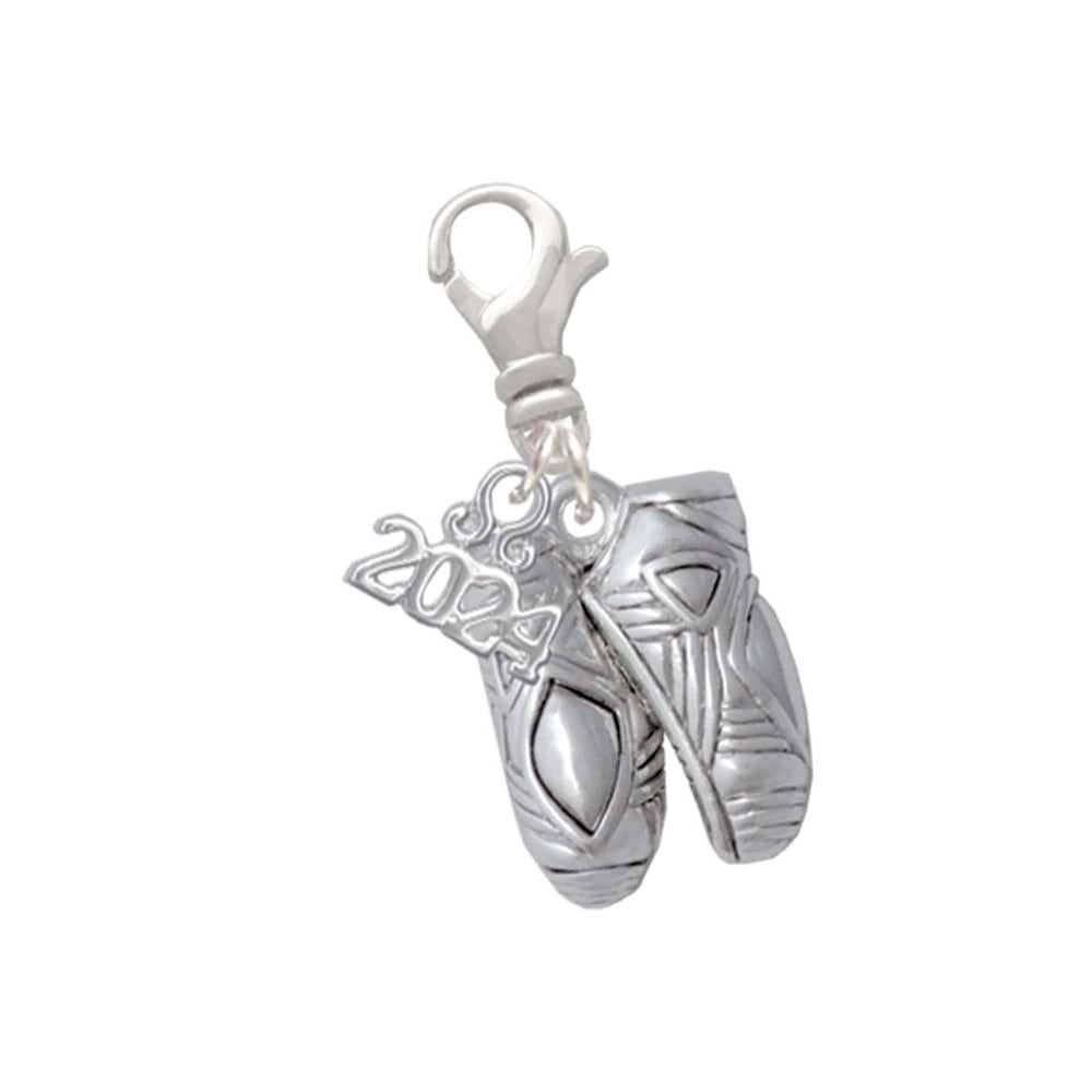 Delight Jewelry Silvertone Large Ballet Slippers Clip on Charm with Year 2024 Image 1