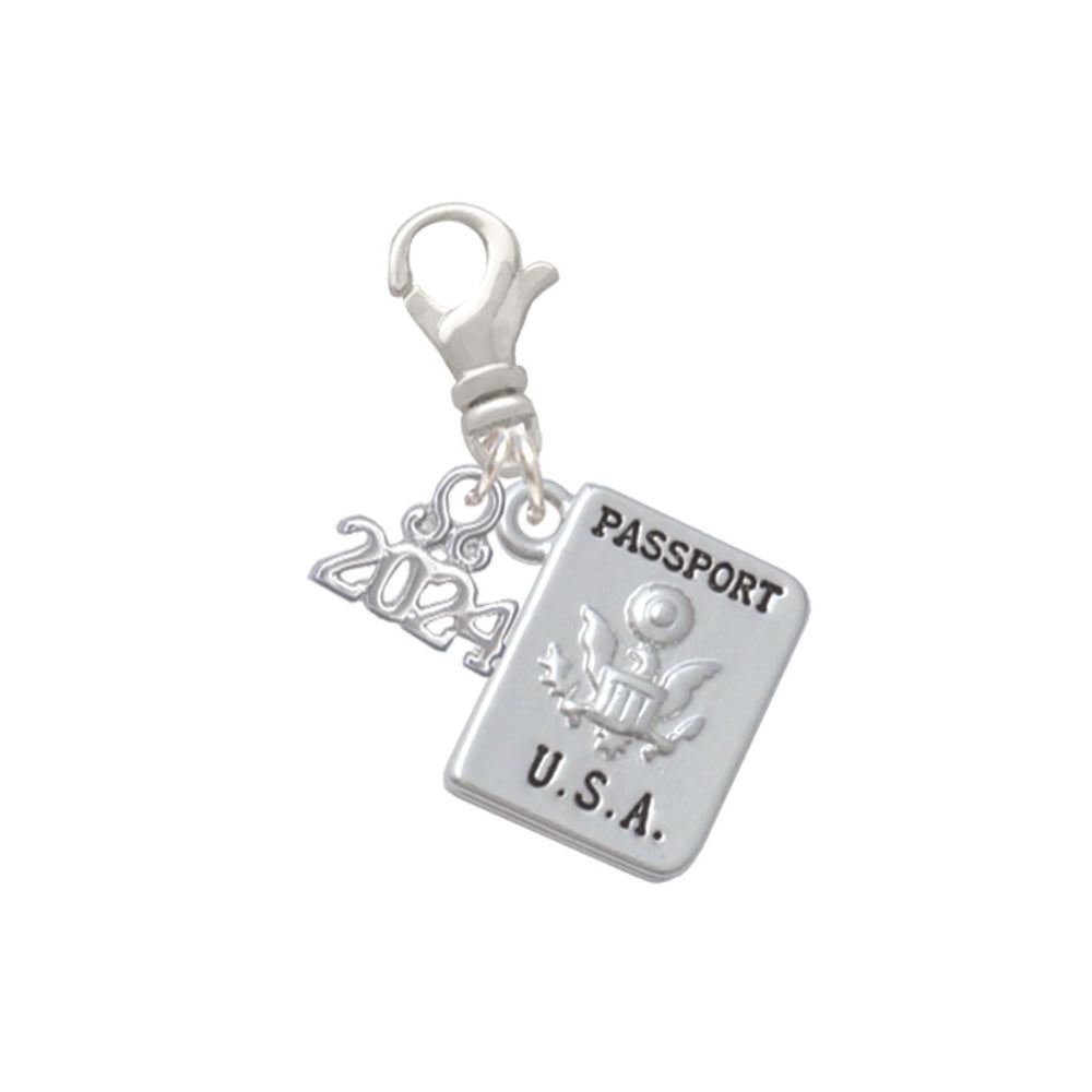 Delight Jewelry Silvertone Travel Passport Clip on Charm with Year 2024 Image 1