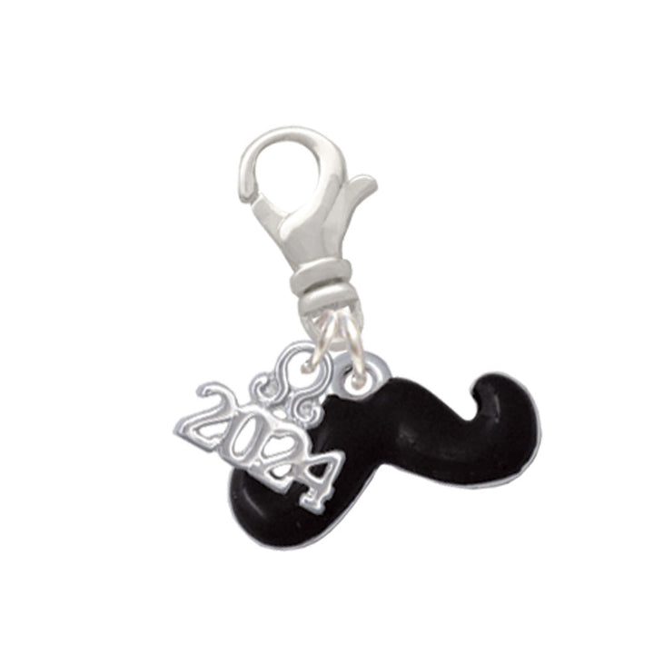 Delight Jewelry Silvertone Small Black Enamel Mustache Clip on Charm with Year 2024 Image 1