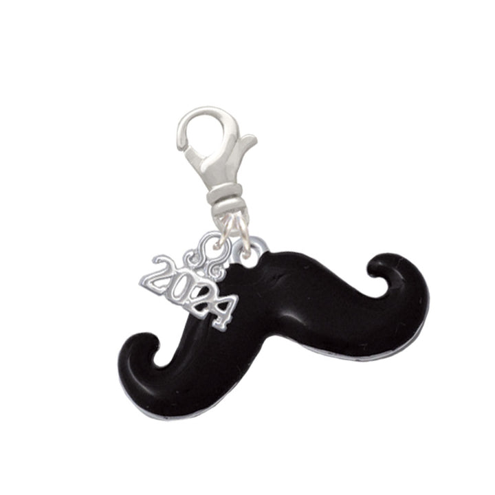 Delight Jewelry Silvertone Large Black Enamel Mustache Clip on Charm with Year 2024 Image 1