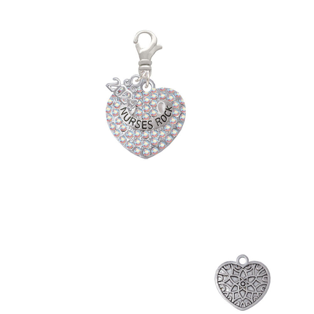 Delight Jewelry Silvertone Nurses Rock on AB Crystal Heart Clip on Charm with Year 2024 Image 2