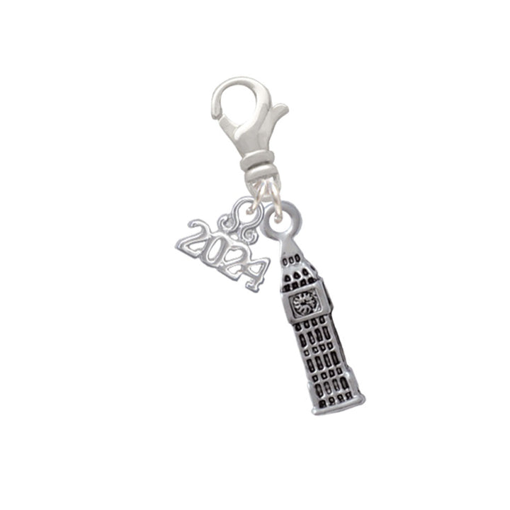 Delight Jewelry Silvertone Londons Big Ben Clock Tower Clip on Charm with Year 2024 Image 1