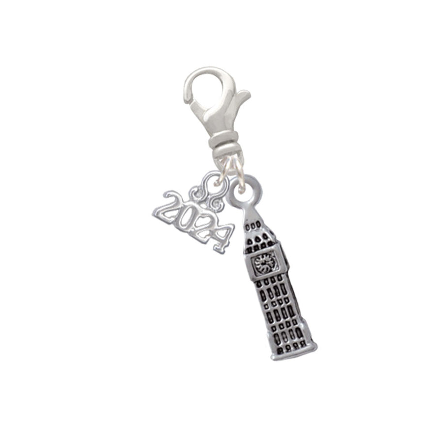 Delight Jewelry Silvertone Londons Big Ben Clock Tower Clip on Charm with Year 2024 Image 1