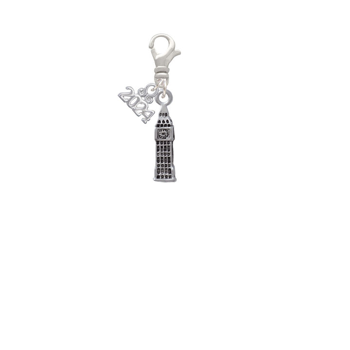 Delight Jewelry Silvertone Londons Big Ben Clock Tower Clip on Charm with Year 2024 Image 2