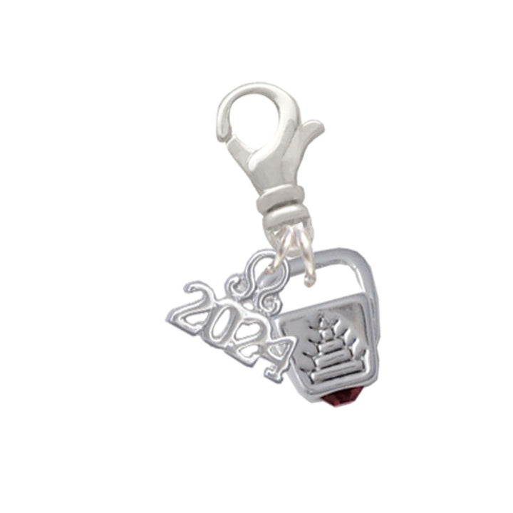 Delight Jewelry Silvertone Chinese Take Out Box with Crystal Clip on Charm with Year 2024 Image 1
