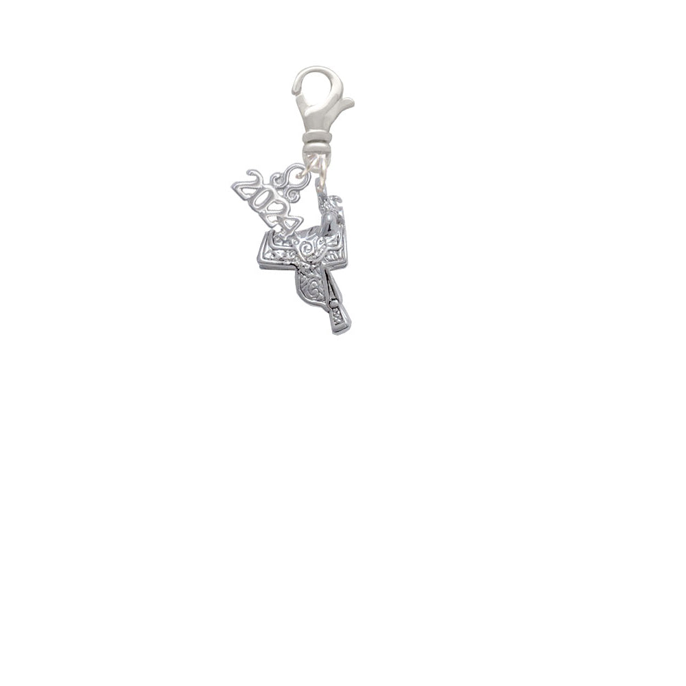 Delight Jewelry Silvertone Western Saddle Clip on Charm with Year 2024 Image 2