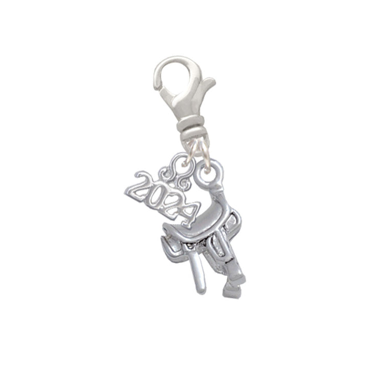 Delight Jewelry Silvertone English Saddle Clip on Charm with Year 2024 Image 1