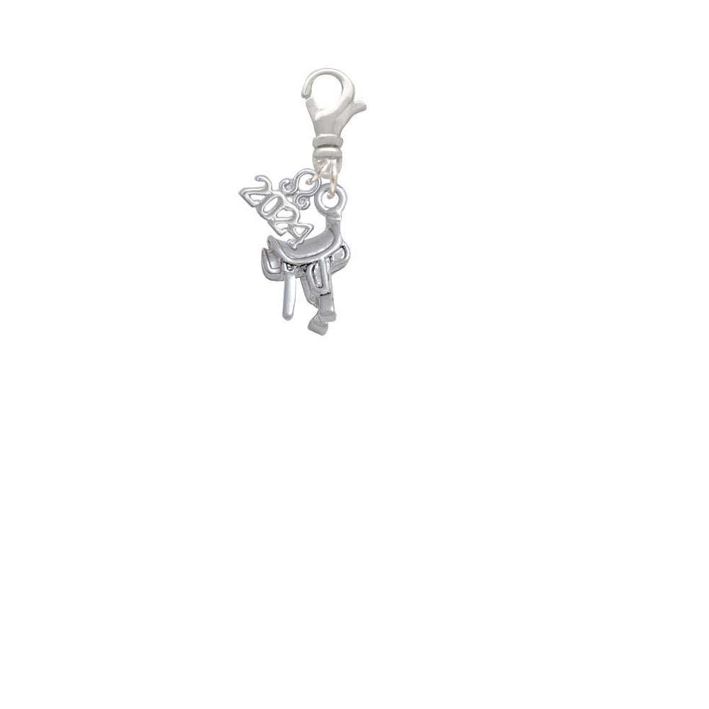 Delight Jewelry Silvertone English Saddle Clip on Charm with Year 2024 Image 2